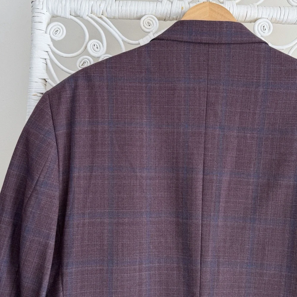 Jos A Bank Blazer Mens 46R Purple Plaid Wool Blend Sport Coat Dinner Jacket